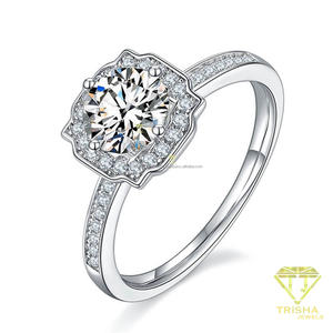 Round Cut Moissanite Halo <b>Ring</b> VVS Engagement <b>Ring</b> <b>925</b> Sterling <b>Silver</b> Luxury Bridal Wedding Jewelry For Women - Product Image 4