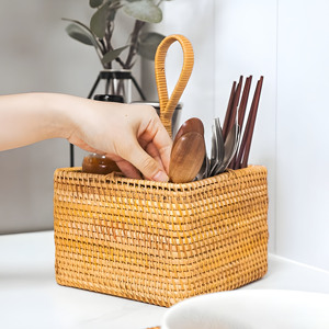 Dernier modèle Couverts en rotin Couverts Ustensiles Caddy Osier Compartiment Plateau Maison Cuisine Rangement Organisateur - Product Image 2