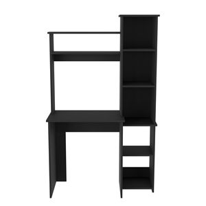 Escritorio para ordenador Versalles negro con dos estantes superiores y cinco cubículos para organización y comodidad - Product Image 2