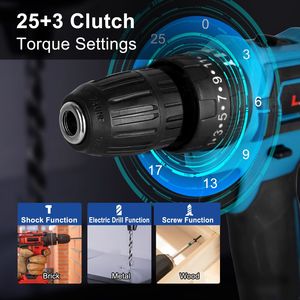 Trapano Avvitatore a Batteria 21V con 2 Batterie, Caricabatterie, Mandrino Autoserrante da 3/8 Pollici, 265 libbre-pollici, 26+3 Posizioni di Coppia, 2 Velocità Variabili - Product Image 3