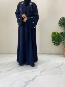 Abaya Azul Marino con Pedrería, Vestido Holgado de Manga Larga para Mujeres Musulmanas, Ropa Tradicional de Dubái para Eid - Product Image 2