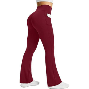 กางเกงโยคะขาบานทรงกระบอกเอวสูงสำหรับผู้หญิง พร้อมกระเป๋า - Product Image 1