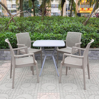 Chaise en plastique beige moulée en maille carrée avec un design moderne pour le jardin et l'extérieur - Confortable, imperméable, durable