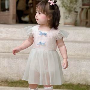 Listo para enviar: Mono de niña con estampado floral, estilo minivestido, de verano, manga corta, ropa para bebé - RKS02 - Product Image 3