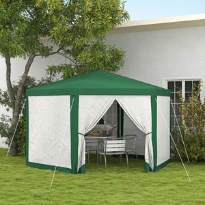 Tenda per Matrimoni ed Eventi all'Aperto 13 X 11 Verde con Pareti Laterali in Rete Protettiva, Corde, Picchetti e Tettoia Esagonale Parasole - Product Image 2