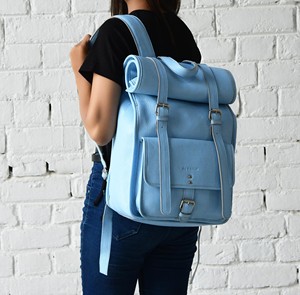 Thick Genuine Leather Roll Top Backpack Reinforced Base Rucksack For Heavy Loads Professional <b>Work</b> <b>Bag</b> LRTB-0184 - Product Image 4