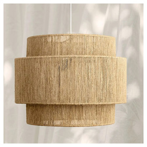 Lampe suspendue en jute bohème, tressée à la main en corde naturelle, luminaire conique rustique de style ferme pour îlot de cuisine, café - Product Image 4
