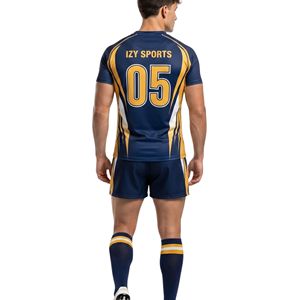Ensembles d'uniformes de rugby à manches courtes respirants avec emblème aile dorée imprimé par sublimation, tissu athlétique à coutures renforcées, uniformes d'équipe - Product Image 3