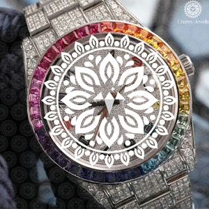 Montre à quartz analogique de luxe pour femmes Charm Jewels, 38 mm, bracelet en acier inoxydable serti de diamants, boîtier rond, cristal saphir - Product Image 1