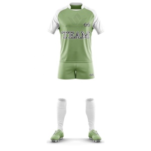 Ensemble de maillots de football personnalisés vert et blanc à col en V, nom de l'équipe personnalisé, manches courtes sublimées, polyester respirant, football pour adultes - Product Image 3