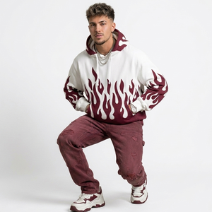 Sudadera con capucha extragrande personalizada con estampado de llamas para hombre, estilo urbano, con estampado en contraste, corte holgado, de tejido grueso, para ropa urbana. - Product Image 5
