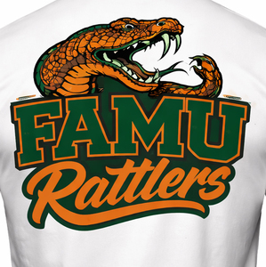 T-shirts imprimés graphiques FAMU de qualité supérieure, fabriqués en tissu de coton doux, pour les commandes en gros, destinés aux universités HBCU. - Product Image 4