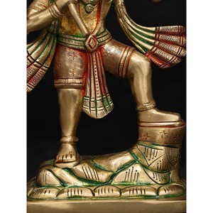 10 \ "Estatua de latón de Lord Hanuman de pie que sostiene una escultura de hierbas de montaña Sanjivani - Product Image 3