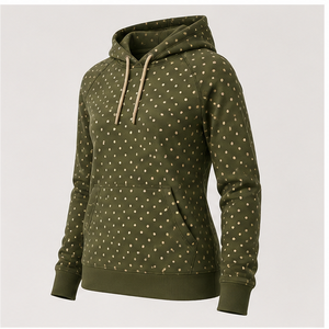 Sudadera con Capucha Personalizable Verde Oliva para Mujer, Estilo Atlético, con Diseño de Micro Cuadrícula y Puntos, Mezcla de Algodón de Alto Rendimiento WPHOOD-0009 - Product Image 3
