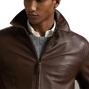 Top Trending <b>Brown</b> Full-Grain <b>Leather</b> <b>Jacket</b> <b>Men</b> Classic Windbreaker Style Durable Breathable Outdoor Coated Front Waterproof - Product Image 4