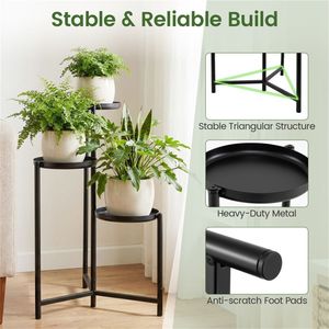 Support à plantes en métal à 3 niveaux, noir, antirouille, étagère d'angle avec pieds anti-rayures - Product Image 5