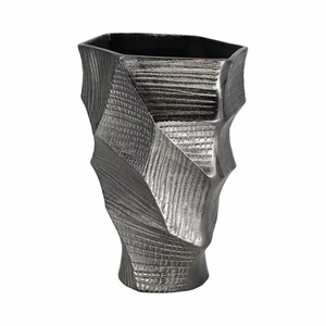 Vase de table contemporain en métal Smoke Bloom, design géométrique fait main, finition noire, pièce d'art décorative - Product Image 4