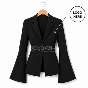 Chaqueta de poliéster antiarrugas de color sólido y corte ajustado con logotipo personalizado para mujer, de Cosh International Delta Sigma Greek Apparel, abrigo elegante. - Product Image 1