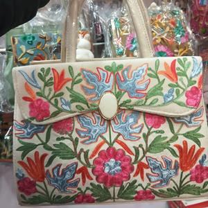 Colorful Handmade Satin Beaded Floral Embroidery Clutch Bag with Chains Evening Purse for Women <b>Shoulder</b> <b>Strap</b> Flap Closure - Product Image 1