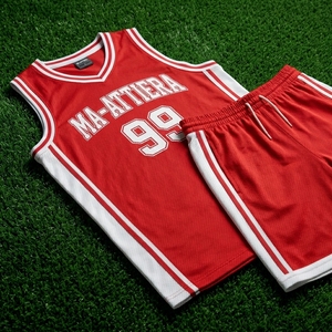 Ensemble short et maillot de basket rouge pour homme MA-ATTIERA, sans manches, vêtements de sport respirants en mesh, uniforme d'équipe, impression par sublimation, OEM - Product Image 5