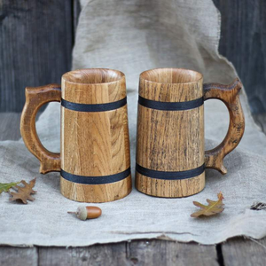 Taza de Cerveza de Madera Ecológica, Hecha a Mano, Personalizable con Logotipo a Color, Color Natural Oscuro, Reutilizable, Portátil, Moderna, de Lujo, con Tapa Abrible, para Negocios - Product Image 2