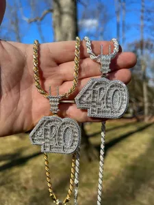 Collar de Mujer Tishya con Colgante Personalizado Número 420, con Moissanita de Corte Brillante y Engaste de Bisel, Estilo Hip Hop, Plata 925 Chapada en Oro - Product Image 6