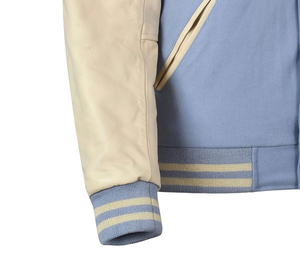 Veste universitaire pour homme, bleu clair beige, polyester/coton, manches à col montant, fermeture boutonnée, style preppy, coupe classique, vêtements d'hiver - Product Image 5