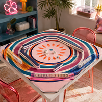 Tapis de Mahjong et de Poker Américain Pliable Antidérapant en Néoprène Souple 3mm, Collection Rétro Groovy Bloom, Design Original, 33x33 Pouces
