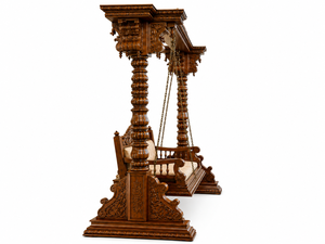 Balançoire 3 places en teck massif sculpté motif paon, artisanale, pour hall d'entrée – Fabricant de Jhula en bois pour intérieur - Product Image 4
