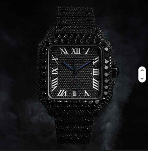 Reloj de Pulsera Analógico de Lujo Clásico de 41 mm, Negro, con Esfera Cuadrada, Moissanita VVS, Estilo Hip Hop, Movimiento Eta, Correa de Tela, Resistente al Agua 5 BAR - Product Image 2