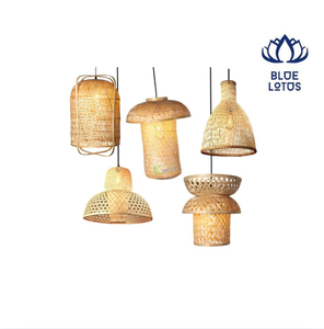 Blue Lotus Rattan Bell Shade LED <b>Pendant</b> <b>Light</b> with Gold Finish Sensor Control <b>3</b>-Year Warranty Large Mounted Ceiling Lamp - Product Image 1