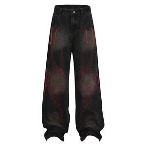 Jean en denim délavé à l'acide avec strass, coupe large et décontractée, style streetwear, personnalisable avec logo, pour homme, en vente en ligne - Product Image 6