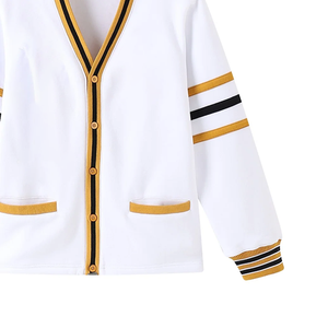 White Gold Black Contrast Top Quality <b>Fleece</b> <b>Cardigan</b> <b>Women</b> Long Sleeve V-Neck Button Front Casual Regular Fit All Seasons - Product Image 5
