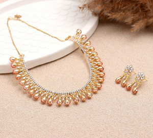 RAY FINE ORNATES <b>Ruby</b> Pink Vintage Choker <b>Necklace</b> Set Gold Plated Statement Jewelry Evening Earrings Rajasthan Party Wear - Product Image 3