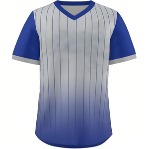Unisex <b>Baseball</b> Jersey V-Neck Short Sleeve Striped Gradient Blue White 100% Polyester Breathable Sport Wear Front OEM Service - Product Image 2