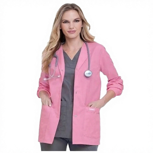 Women Pink Lab Coat Cotton Polyester Woven Hospital Uniform With Stethoscope Pocket - Product Image 2