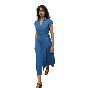 Robe longue en jean pour femmes, boutonnée, décontractée, en coton, fabrication OEM ODM, vente en gros, fournisseur d'usine - Product Image 2
