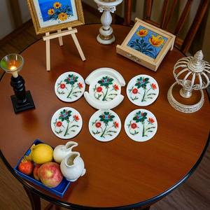 Posavasos de Mármol con Incrustaciones Florales Hechos a Mano, Arte de Agra, Decoración Elegante para Mesa, Juego de Regalo - Product Image 4