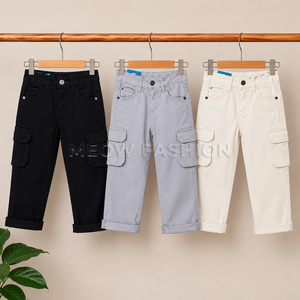 Ready Shipping Stock Cargo Pants for Boys Knee Length Elastic Waist Solid Color Casual Trousers With Patch Pockets Lightweight - Product Image 3