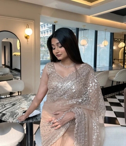 ผ้าส่าหรีอินเดียปักลายสไตล์บอลลีวูดแบบผ้าเน็ต - Product Image 1