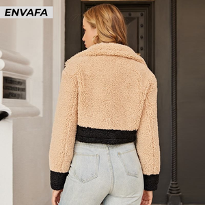 Veste d'hiver en gros, chaude et tendance, courte, en polaire de mouton, avec empiècements en fibre de polyester, pour femme - Product Image 2