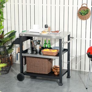 Carrello da Esterno in Acciaio Inox a 3 Ripiani con Ruote Nere e Maniglia Laterale per Forno Pizza - Product Image 2