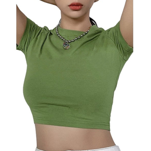 T-shirt court décontracté pour femme en mélange de coton doux, col rond, manches courtes, élégant, confortable, respirant, pour tous les jours - Product Image 1