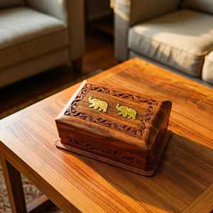 Handmade Wooden <b>Box</b> Rectangle Carved Flower Design Tabletop Decoration Craft Gift - Product Image 2