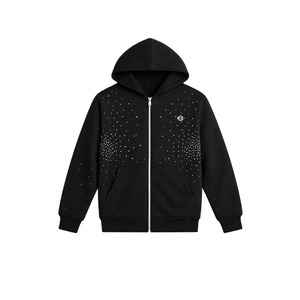 เสื้อฮู้ดซิปคริสตัลแพทเทิร์น ผู้ชาย ผ้าฝ้ายฟลีซ สตรีทแวร์ ซิปเต็มตัว ทรงโอเวอร์ไซส์ แต่งคริสตัล  ลำลอง สั่งทำได้ตามแบบ OEM - Product Image 3