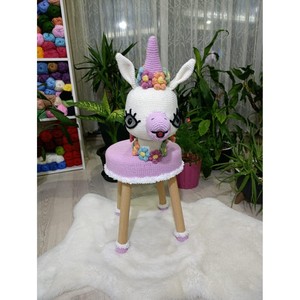 Handcrafted Crochet Unicorn Stool <b>Chair</b> - Amigurumi Wooden Legs Wholesale - Product Image 1