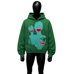 Sudadera con Capucha Verde Premium de Estilo Urbano con Gráficos de Monstruos Abstractos, de Alta Calidad, Oversize, de Algodón French Terry, con Estampado Alien D - Product Image 1