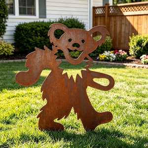 Décoration d'art en métal pour jardin et cour en forme d'ours dansant, résistante aux intempéries, avec revêtement en poudre, ornement en métal rustique, diamètre 20 cm - Product Image 2