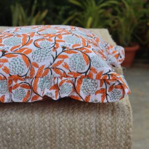 Fundas de Cojín con Estampado Floral Vintage Indio, Mezcla de Algodón y Lino, con Volantes Coloridos - Product Image 4