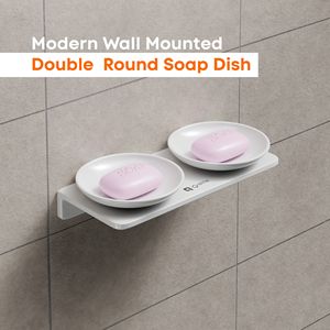 Porte-savon double grand format carré avec support mural, double couche, en verre et métal, robuste, pour salle de bain - Product Image 2